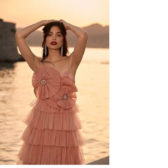 Anthropologie Kavita Bhartia Rosette Tiered Tulle Gown - Picture 3 of 4